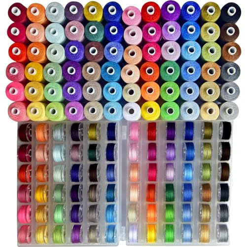 144Pcs 72 Colors Prewound Plastic Bobbins and Thread Spools for Hand & Machine Sewing, Emergency and Travel, DIY and Home, 72 Colors Polyester Thread Spools with 1 Scissors, 1thimble, 20 Buttons