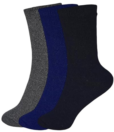 ShopMCR Kids Thermal Walking Socks Girls Boys Teen Winter Thermal Cosy Ski Hiking Warm Thick Cushion Boot Socks 4 yrs to 14 yrs (12.5-3.5, Plain 3Pairs)