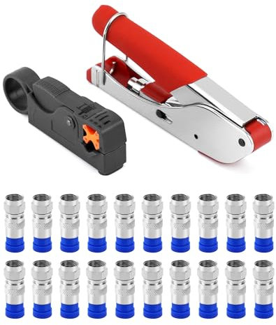 QWORK® 22 pièces ensemble d'outils de sertissage de câble coaxial avec dénudeur de câble et outil de compression de connecteur F pour câble RG6 et télévision par câble