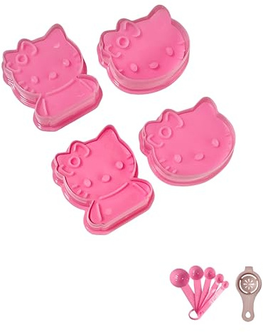 Cute Cookie Cutter, 4-Piece Cookie Cutter Set with Embossing Stamp Set, Cookie Stamp Kitchen Baking Tools for Cookie Pastry Accessories (Comes with Egg White Separator and Measuring Spoon)