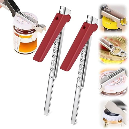 2024 Nuevo Abrelatas Ajustable para Vasos, Abrelatas para Manos Débiles, Abrelatas Multifuncional de Acero Inoxidable, Herramienta de Apertura Rápida (Rojo-2PCS)