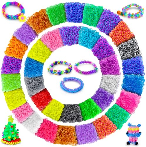 ROSHUKG 7500 Gummibänder Kit, 36 Farben Loom Bänder Nachfüllpackung Set für Mädchen Weben DIY Crafting Geschenk