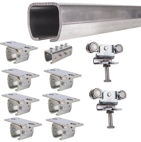 ATTAS MEA Kit complet de ferrures pour porte coulissante et portail de grange – Type 0, jusqu'à 90 kg | 2-4-6 m | Rail en C extérieur | Montage au plafond | Rail de guidage et chariot roulant