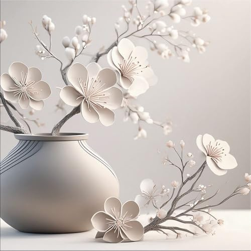 artissimo Bild aus Glas 50x50 cm Stillleben Blumen Blüten AG5572A – modernes Glasbild Wandbild Quadratisch, Wanddeko Wohnzimmer, beige, skandinavisch minimalistisch