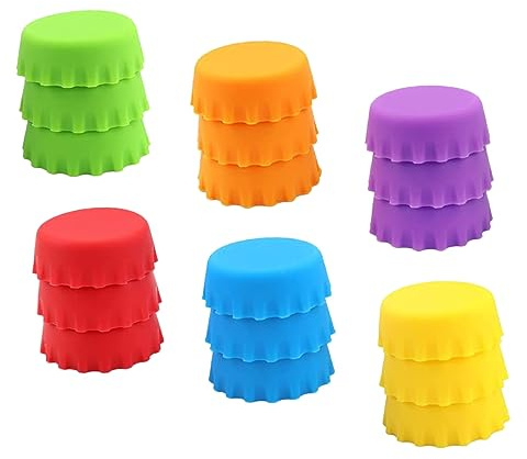 LALADEFIEE 18 Stück Getränkeflaschenverschlüsse Silikon für Bierflaschen | Farbspielzeug, Luftdichter Verschluss, Fördert Sehen und Zuordnung, für Babys und Kinder, Kreative Form