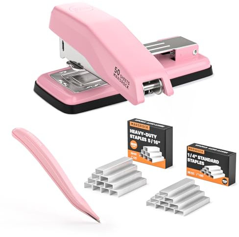 Marsrock Heftgerät° mit 2000 Heftklammern,180° Drehkopf tacker büro,entklammerer,stapler,Heftet bis zu 50 Blatt,für Zuhause, Schule & Broschüren,Rosa