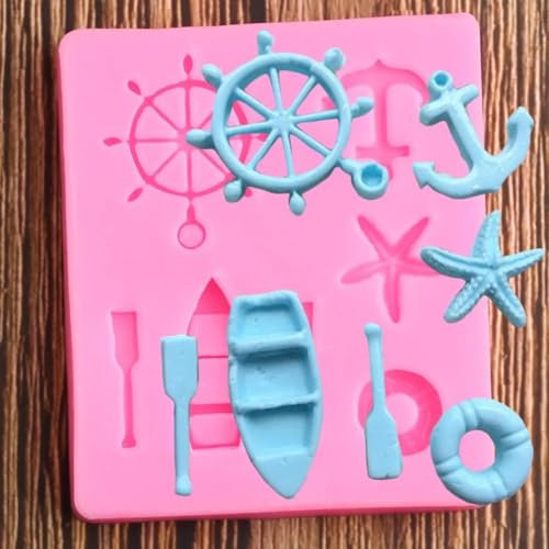 Fondantform für Kuchen, 6,1 x 7,1 cm, Boot, Stern, Rettungsring, Silikonform, Kuchendekoration, Werkzeug, Cupcake, Fondant, Schokolade, Süßigkeiten