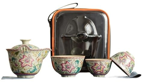 VVCPVDXCI Jingdezhen handgefertigtes Teeservice aus altem Ton, ästhetisch, 1 Kanne, 3 Tassen, Teezubereiter, tragbar, Reise-Tee-Set, Handtasche, Teeservice