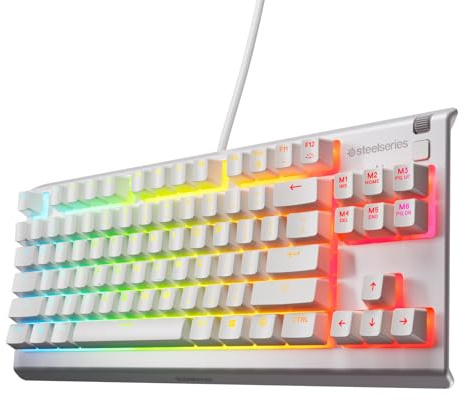 SteelSeries Apex 3 TKL Vit RGB-gamingtangentbord - Tenkeyless kompakt formfaktor - 8-zoners RGB-belysning - Vatten- och dammresistent - Tystgående gamingswitch - NOR Layout QWERTY