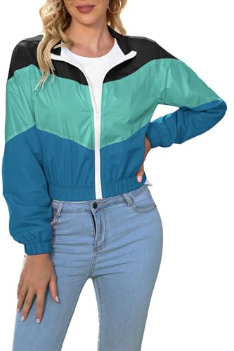 LAOARA Women’s Lightweight Sun Protection Coats Cropped Windbreak Sport Jacket Long Sleeve Jogging Outerwear
