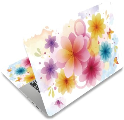 PLIGREAT 15 Zoll Laptop Skin Aufkleber Zuschneidbar Universelle Größe Abnehmbar Wasserdicht Laptop Kunst Aufkleber PC Schutzabdeckung Durchscheinende Blumen