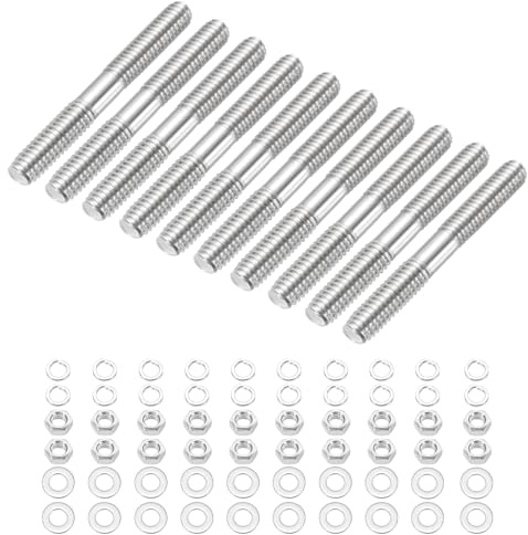 sourcing map 10Set M4x35mm Double Ended Stud Screws, 304 Stainless Steel Dual Threaded Rod Bar Bolts Studs with Nut Washer for House Maintenance Structural Anchoring Fastening Screw