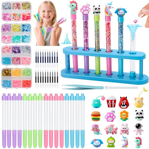 Stifte Selber Machen Set, Stifte Set mit 60 Zubehör, Bastelset Kinder ab 6 Jahre, Personalisierte Stift Herstellen, Basteln Kindergeburtstag Spielzeug Geschenke für Mädchen Junge ab 6-12 Jahre