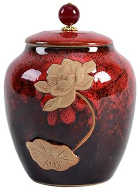 XYUERU Ceramic storage container, Chinese vintage porcelain, sealed storage tea caddy, for tea and coffee(Red)