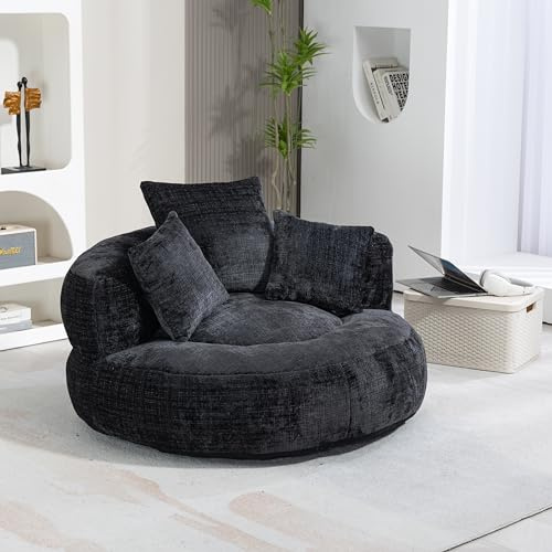 Piccolo divano, divano boneless con schienale alto e 3 cuscini | lounge pouf divano per gioco e relax | divano lazzy in ciniglia rivestimento per interni ed esterni (nero, senza montaggio)