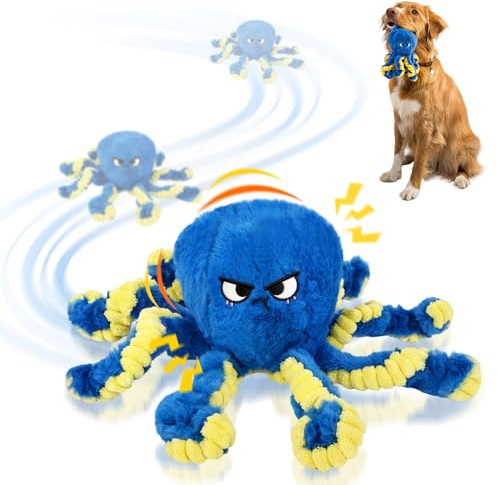 ETACCU Interactive Dog Toys Octopus, Moving Dog Toy to Keep Them Busy, Durable Automatic Jumping Dog Toy Bouncing Dogs Toy Squeaky Moving Tug of War Doggie Toy for Small Medium Large Dogs (Blue)