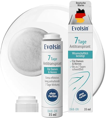 Evolsin® Antitranspirant Herren & Damen, 35ml, Ohne Parfum | Gegen starkes Schwitzen, Bis zu 7 Tagen schweißfrei, Achseln Füße Hände, Deo Alternative