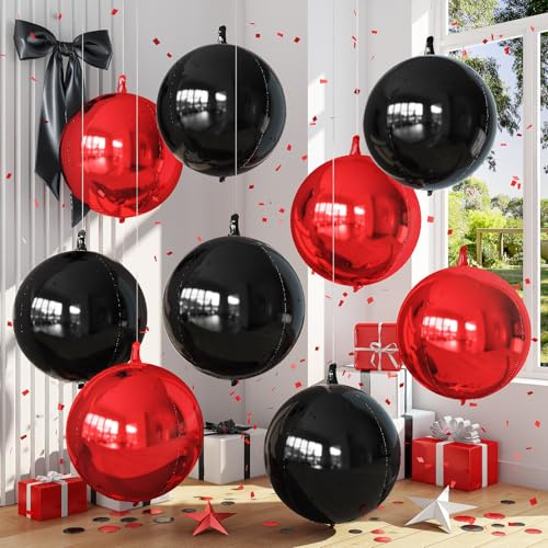 Froova 9 Pcs Black Red Round Foil Balloons Black Metallic Dark Deep Red Chrome 4D Ball Balloons 22 In Orbz Mylar Balloon for Graduation Grad Birthday Wedding Anniversary Disco Party Decorations | 22 In Black Metallic Dark Deep Red 4D Ball Balloon for Vampire Scary Killer Night Grad Birthday Anniversary Party Decor