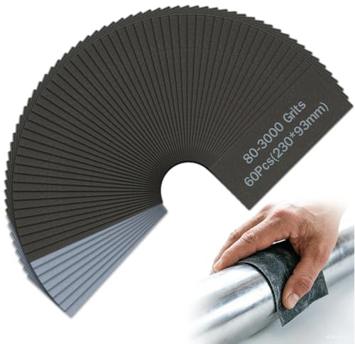60PCS Wet and Dry Sandpaper 80-3000 Grit, 9 x 3.6 Inches Fine Sandpaper for Wood, Metal, Automotive Polishing, Glass Finishing, Furniture Repair and Sanding Projects