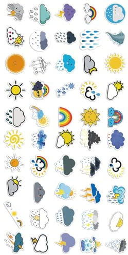 Generic Weather Stickers Decals Cartoon Phone Decals Car Stickers Sturdy Waterproof Adhesive Design for Luggage Water Bottles Laptop DIY Crafts Decoration