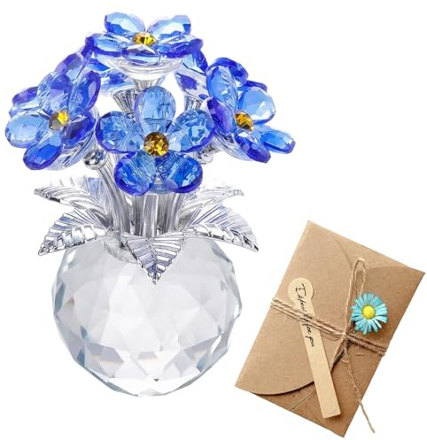 Don't Forget Me, Crystal Flowers, Greeting Cards, Blue Glass Flower Decorative Gifts for Women, Mothers, Friends, Colleagues, Birthdays, Valentine's Day Wedding Gifts