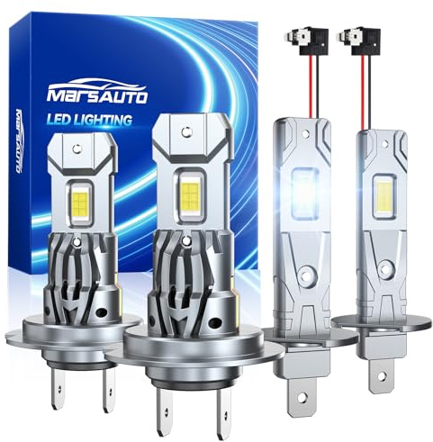 Marsauto Kit de Bombillas LED H7+H1 de 80.000 lm, Apto para Luces Largas y Cortas de Vehículos, con Ventilador de 12.000 RPM, Instalación Plug and Play, Paquete de 4 Unidades (H7x2, H1x2)