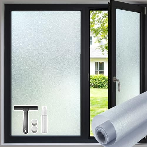 Qualsen Fönsterfilm med insynsskydd, frostad film, dekorativt glas, fönsterklistermärke, icke-lim, statisk, anti-UV, vit, 90 x 300 cm