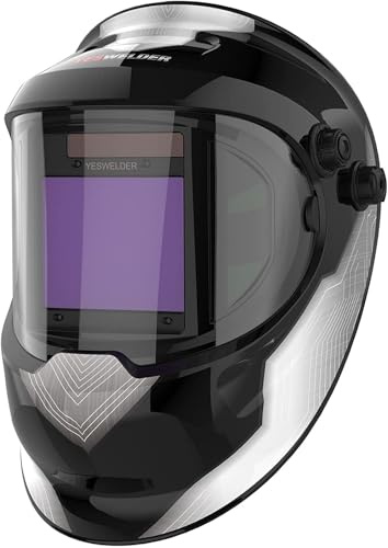 YESWELDER Auto Darkening Welding Helmet with SIDE VIEW, 180° Panoramic View, 1/1/1/1 True Color Solar Powered Welder Hood, Wide Shade 3/5-9/9-13 Welder Mask for TIG MIG ARC CUT and GRIND, LYG-Q800D