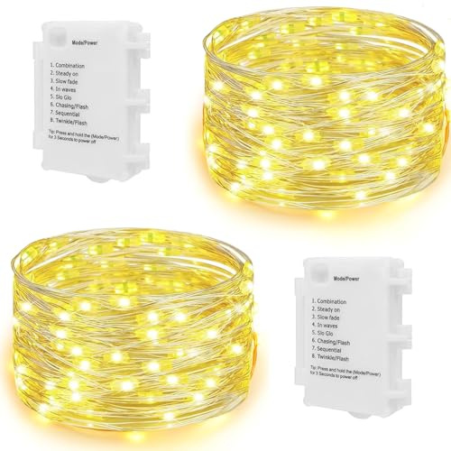 Koopower 2 Stück 100er LED Batterie Lichterketten mit Timer, IP65 wasserdicht für den Außen- und Innenbereich (8 Modi, 11 Meter Silberdraht, warmweiß)