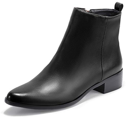 IDIFU Women's Romy Classic Pointed Toe Ankle Boots Side Zipper Low Block Heel Dress Booties(Black Pu, 7.5 M US)
