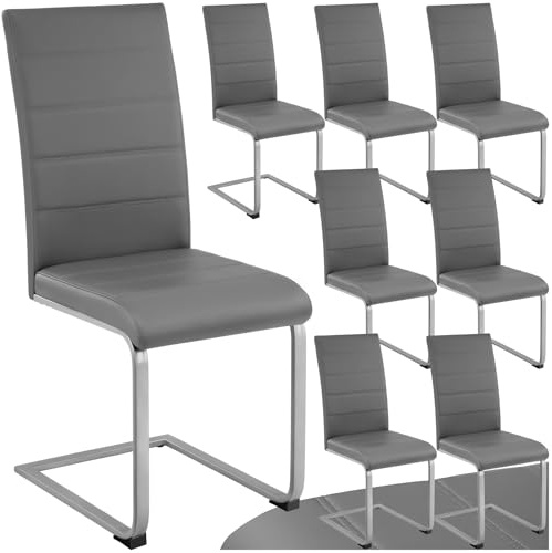 tectake® 8er Set Esszimmerstühle modern, ergonomischer Stuhl für Esszimmer, Besucherstuhl, Möbel für Küche, Esstisch, Küchenstühle, Freischwinger Essstühle, hohe Rückenlehne - grau
