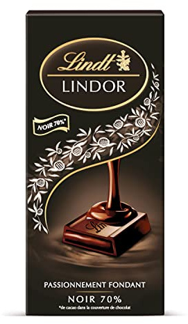 Lindt - Tablette LINDOR - Chocolat Noir 70% Cacao - Cœur Fondant, 145g