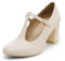 DREAM PAIRS Low Chunky Heels for Women T-Strap Mary Jane Pumps Wedding Dress Shoes,DPU211,Nude/PU,Size 8 US/6 UK