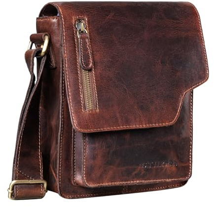 STILORD Pete Umhängetasche Leder klein Männer Schultertasche Vintage Messenger Bag Herren 8,4 Zoll Tablettasche echtes Leder Farbe:Sattel - braun