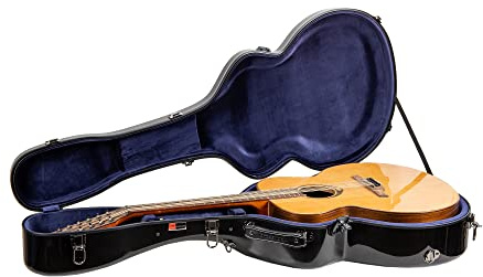 Crossrock Deluxe Fiberglas Koffer passend für Super Jumbo Gitarre mit abnehmbaren Schultergurten – Schwarz (CRF2020SBBK)