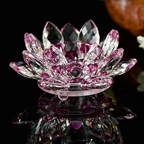 Crystal Crown® Crystal Lotus Flower Tea Light Candle Holder Spin System Ornament Craft Decoration Home Decoration, 11 CM (Purple)