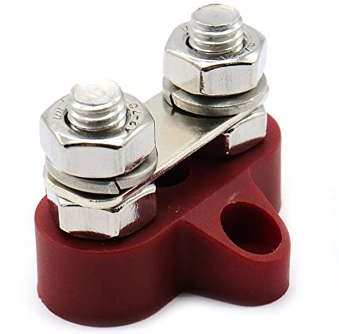 Tiardey Morsettiera per sbarra del bus Morsettiera di alimentazione isolata Morsetto di giunzione della batteria Set Morsettiera di alimentazione M8 del bus per camion 12-48 V,camper,barche - Rosso