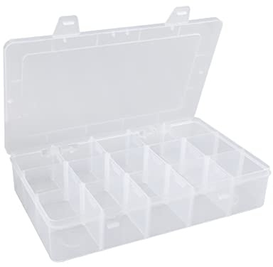 Hlotmeky Plastic Organizer Box with Dividers Bead Organizer 15 Large Grids Tackle box Organizer Clear Snackle Box Container