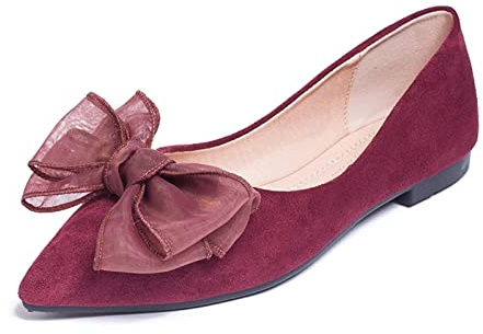 MACHSWON Womens Ballet Flats Pointed Toe Bow Faux Suede Ladies Black Slip On Ballet Pumps Dolly Shoes
