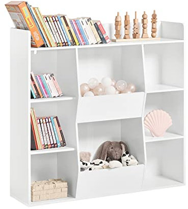 SoBuy Kinder Bücherregal Montessori Regal Kinderzimmer mit 8 Offenes Fach Kinderregal für Spielzeug Aufbewahrung Weiß 106x104x30 cm KMB55-W