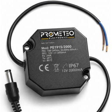 Alimentatore 12V 2A 24W IP67 Waterproof da Incasso 503 | Uscita 12V DC 2A 24W, IP67, incasso 503, connettore 5,5x2,1 mm, cavi integrati 15/50 cm, per CCTV, LED