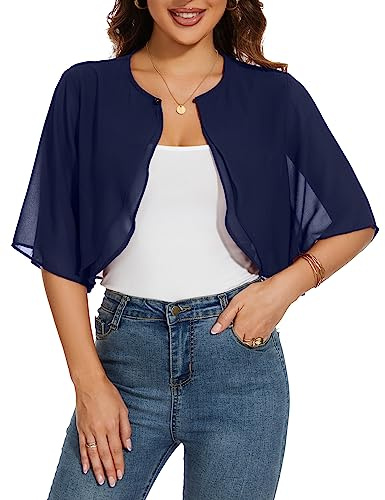 HANERDUN Coprispalle Donna Elegante Cerimonia Bolero Cardigan Chiffon Maniche Corte Giacca Corta Aperta Shrug con Bottone Estivo Primavera Autunno