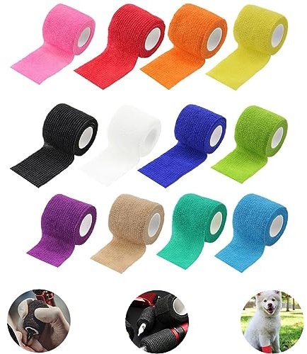12 Rollen Selbstklebender Verband, 4,5cm x 5m Haftbandage, Elastische Selbsthaftende Verband, Cohesive Bandage, Geeignet für Stretch Sportler, Handgelenk, Füße, Fingerpflaster (12 Rollen, Mehrfarbig)
