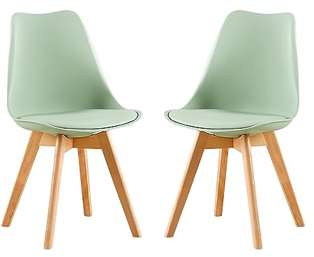EGGREE 2er Set Esszimmerstuhl Skandinavischer SGS Geprüfter, Design Küchenstuhl Essstühle mit Polsterstuhl et Massivholz Buche Bein, Eiscreme-Grün