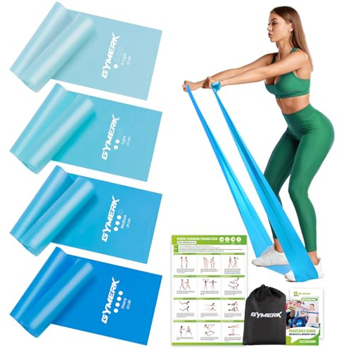 GYMERK Fitnessbänder Set 4er, 1.8M/2M Fitnessband, 4 Widerstandsstufen mit Übungsposter, Gymnastikband mit Tragetasche & Übungsanleitung, Ideal für Yoga, Pilates, Muskelaufbau