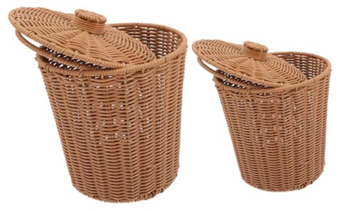IMIKEYA 2pièces Panier Tressé Pour Rangement De Maison Panier De Salon Avec Couvercle Pour Organisation De Bureau Et Décoration Intérieure