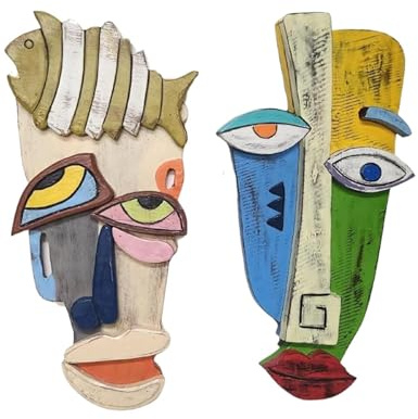 WorldBazzar 3 Pc Abstract MASK African Hand Carved Wooden Tribal Tiki MASK Wall Decor FACE Cubist Picasso, Medium