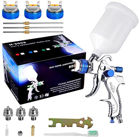 ROIIKETU HVLP Pistola a spruzzo ad Aria a gravità 600CC Cup Pistola a spruzzo Set con 3 ugelli 1,4 mm 1,7 mm 2,0 mm per Riparazione Auto Professionale aerografo Pittura Kit (Blue)