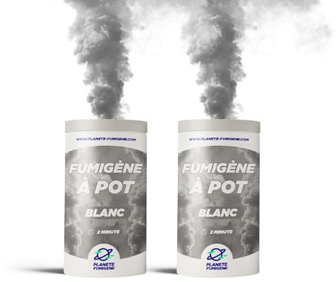 Planete Fumigene Fumigène Pot Blanc 2 Minutes Mèche Lot de 2 | Fumée Blanche Dense, Allumage Mèche, Durée 120 Secondes, Pot Stable au Sol, Catégorie T1, Usage Extérieur
