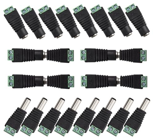 senvenelec 22 pezzi CC 5,5 x 2,1 mm, 11 paia di kit di connettori CC a 2 pin, connettori 12 V